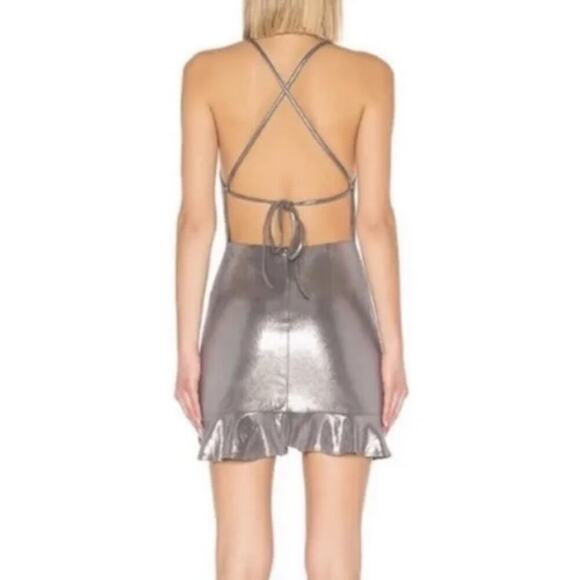 🆕 About Us silver Darlah dress NWT cross cross tie back low back ruffle hem - Picture 2 of 13
